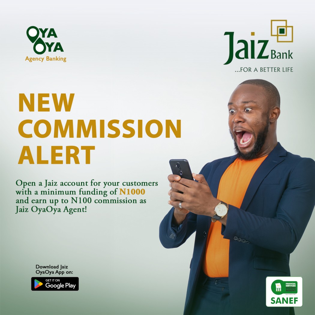 Boost your earnings as an OyaOya agent!
Visit the nearest Jaiz Bank Branch to get started!
#JaizBank #forabetterlife #OyaOya #AgencyBanking