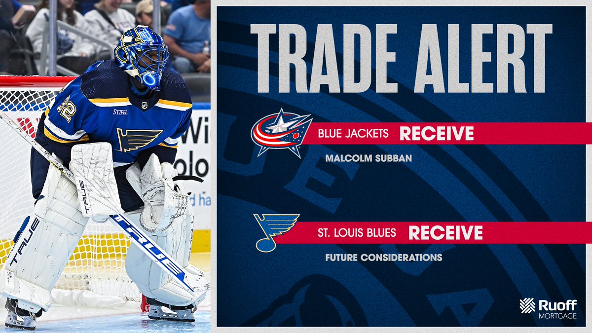 We have acquired goaltender Malcolm Subban from the St. Louis Blues in exchange for future considerations and assigned him to <a href="/monstershockey/">Cleveland Monsters</a>.

📝 cbj.co/subban-tw-0308…

<a href="/RuoffMortgage/">Ruoff Mortgage</a> | #CBJ