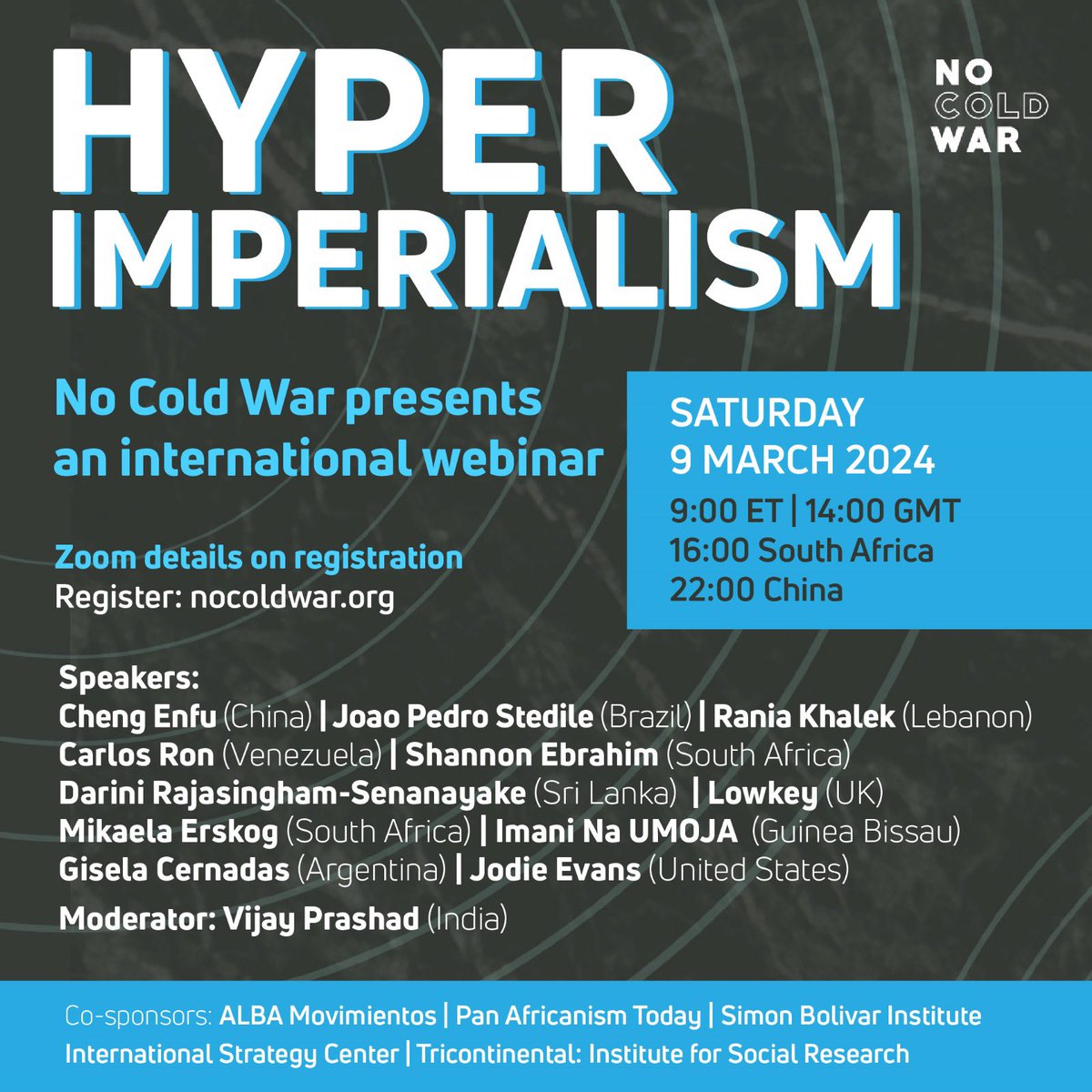 🚨Webinar: Hyper-imperialism
Saturday 9 March

Two of the authors of “Hyper-Imperialism”, @MikaelaNhondo & @GiCernadas — who sat down with @Jingjing_Li this week to discuss the issue — join us tomorrow! 

PT and ES interpretation provided.

Register: t.ly/zFKmZ