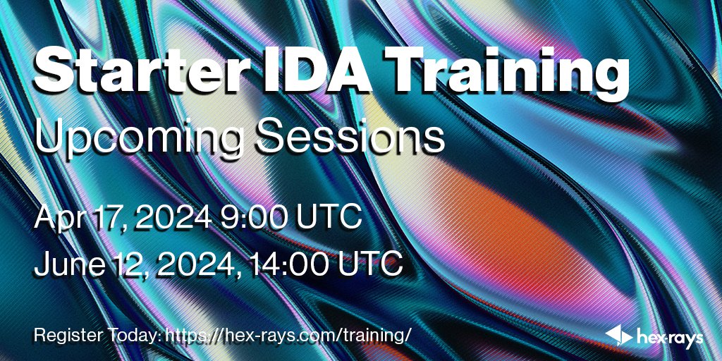 HexRaysSA's tweet photo. We canβt wait anymore to share some great news with youπ€© Our Starter #IDATraining is now revamped, and weβve published the upcoming sessions π If you are new to IDA, this is your opportunity to learn the fundamentals π https://t.co/VNdF32oMzt
#LearnIDA #idapro https://t.co/tqaXYV54hQ