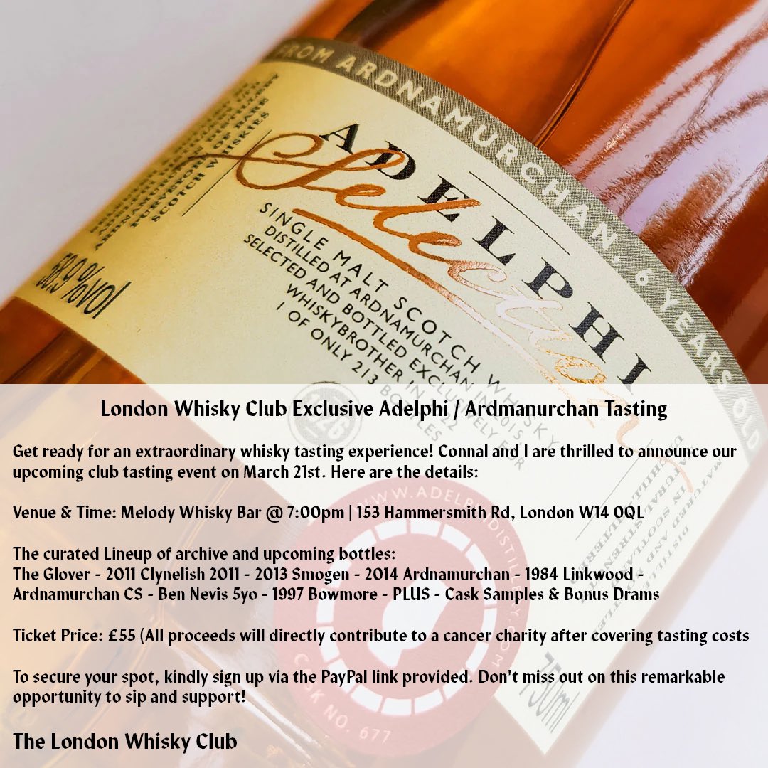 🥃📣 *Announcement: London Whisky Club Tasting Event - March 21st, 2024*📣🥃 Dear Whisky Enthusiasts, Get ready for an extraordinary whisky tasting experience! @connalmack and TLWC are thrilled to announce our upcoming club tasting event on March 21st. Here are the details…
