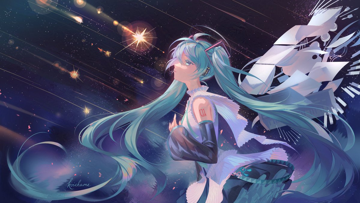 hatsune miku 1girl long hair solo detached sleeves twintails very long hair skirt  illustration images