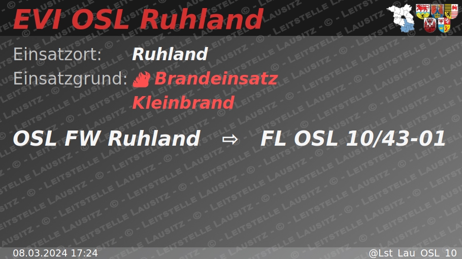 🚨 08.03.2024 17:24 🔥 B:Klein 🌐 Ruhland 🚒 ⇨ FW Ruhland wachalarm.leitstelle-lausitz.de/dbrd/18e7bae4-…