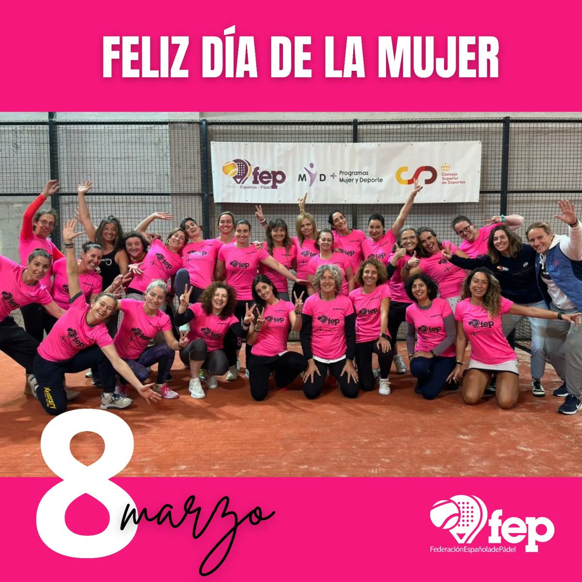 Feliz #DíaDeLaMujer 

Orgullosos de la 𝙁𝙪𝙚𝙧𝙯𝙖, 𝙥𝙖𝙨𝙞ó𝙣 𝙮 𝙩𝙚𝙨ó𝙣

💪🏽de mujeres que, en todas las categorías, han llevado a España 🇪🇦  a lo más alto 🏆

#FEP #padelFEP