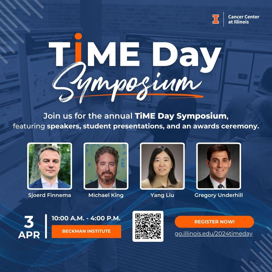 Register for the TiME Day Symposium! 🔶 April 3rd / Beckman Institute 🔷 10a - 4p 👉 Register: forms.illinois.edu/sec/18575741 🔷 The Tissue Microenvironment (TiME) Training Program event will explore the tissue microenvironment through faculty research talks and poster presentations.