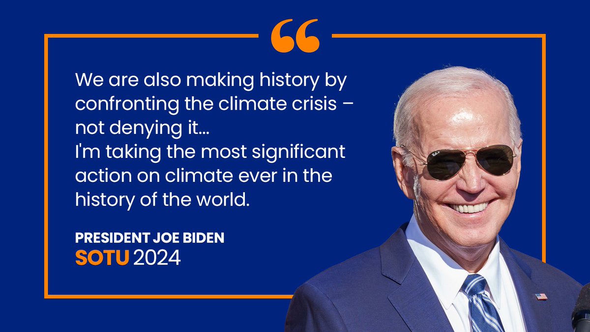 How can we make the #StateOfTheClimate even stronger? @POTUS' climate and clean energy plan established the #AmericanClimateCorps and he plans to expand it to 60,000 young people working at the forefront of our #cleanenergy future. That future is looking bright. 😎