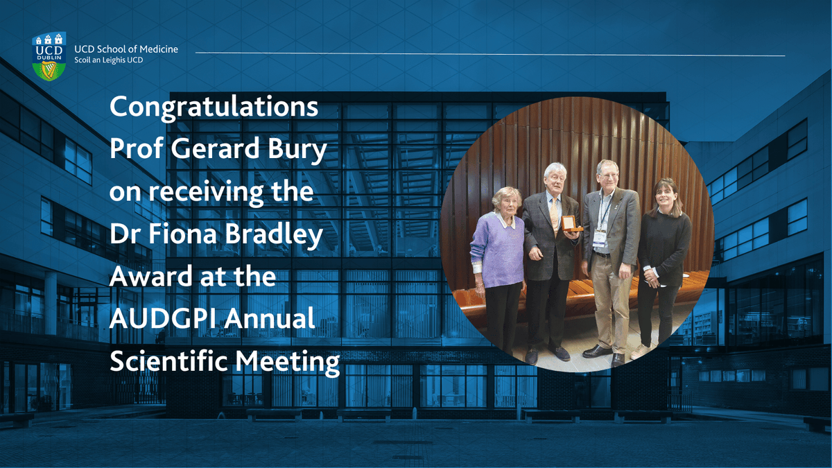 Congrats to Prof Gerard Bury on receiving the Dr Fiona Bradley Award at #AUDGPI24 today. Prof Bury's lifelong work has resulted in the development of academic general practice in Ireland, modernisation of medical education and advances in prehospital & emergency care. @AUDGPI