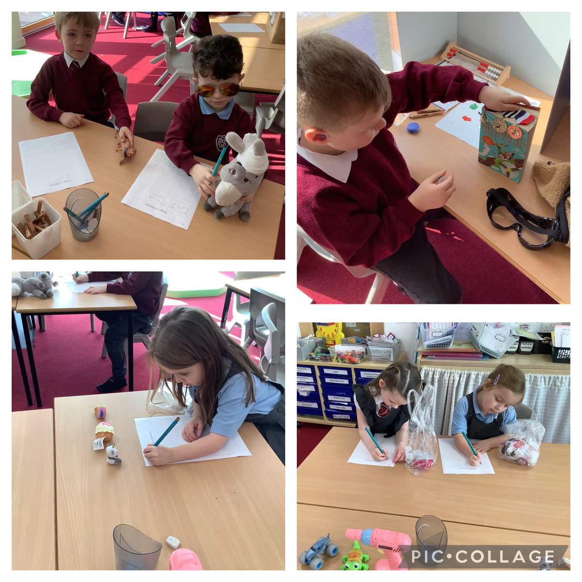 P1/2 were very creative in the ‘create a character with 3 items’ challenge for #WorldBookDay. They shared their items and described their characters to their friends before drawing and writing about them. Well done! 📚