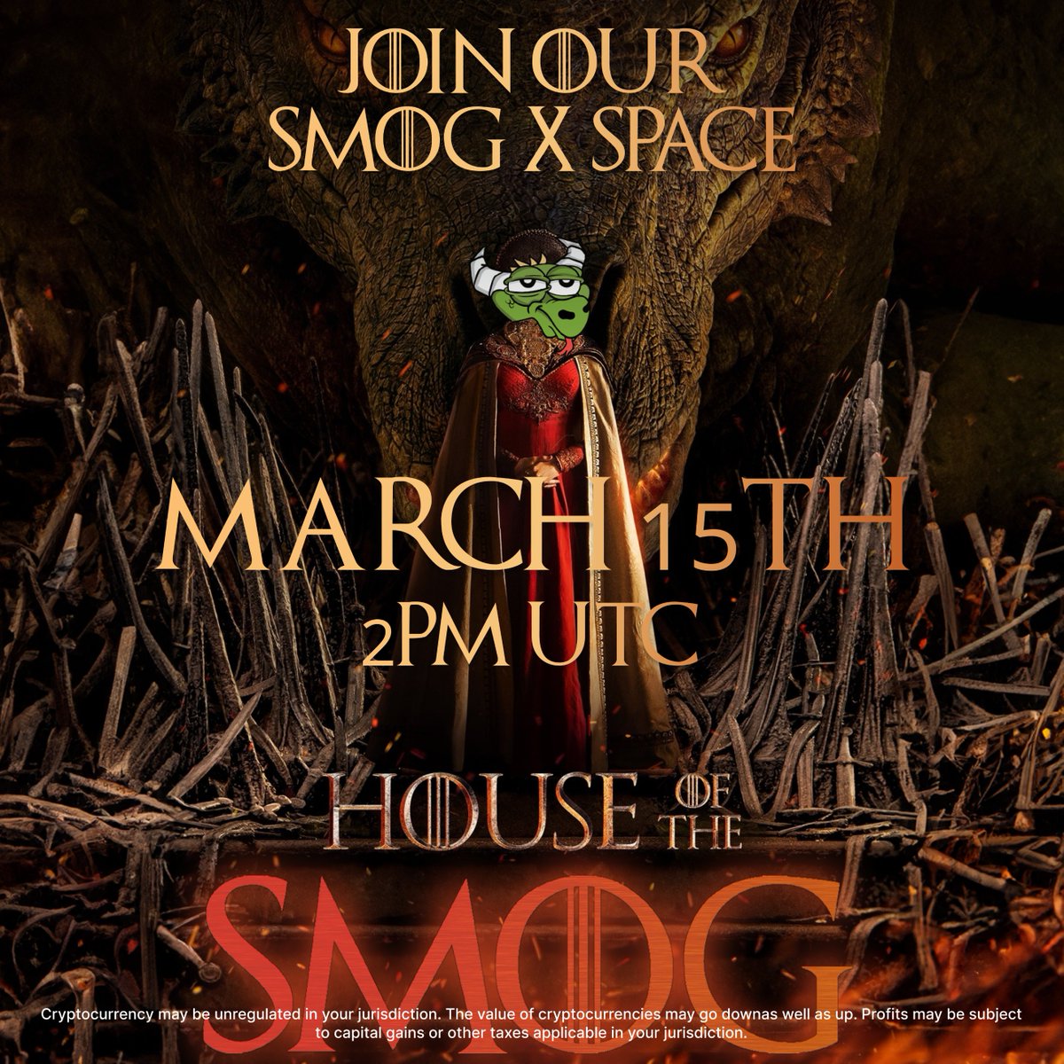 🌟 Save the Date, #Dragons! March 15th, 2PM UTC is the day! 🗓️

We are thrilled to announce #SMOG's upcoming 
X Space, featuring renowned figures in the #Crypto space. 

Join us in celebrating the recent milestone of completing 1,000,000 #Airdrop Quests!

🎁 $1000 $SMOG prize