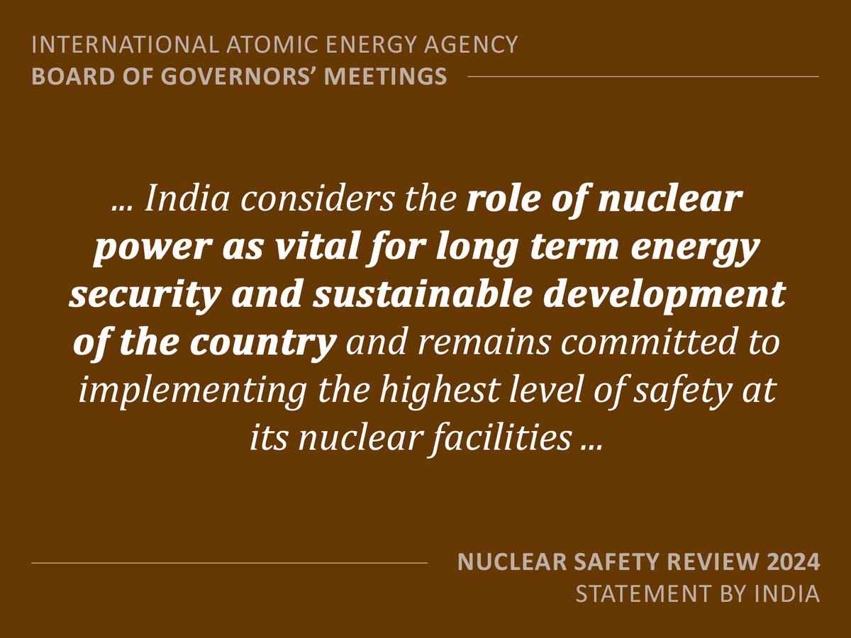 DAEIndia's tweet image. India underscores its unwavering commitment to #NuclearSafety, #NuclearSecurity, and #NuclearTechnology advancement at the IAEA. Counsellor (Atomic Energy and S&amp;amp;T) @IndiainAustria Dr. Pranesh Sengupta delivers key Statements at Board of Governors’ Meeting.

@PMOIndia @MEAIndia