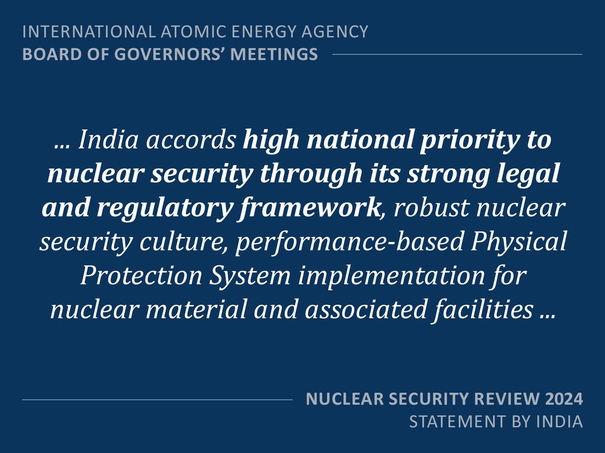 DAEIndia's tweet image. India underscores its unwavering commitment to #NuclearSafety, #NuclearSecurity, and #NuclearTechnology advancement at the IAEA. Counsellor (Atomic Energy and S&amp;amp;T) @IndiainAustria Dr. Pranesh Sengupta delivers key Statements at Board of Governors’ Meeting.

@PMOIndia @MEAIndia