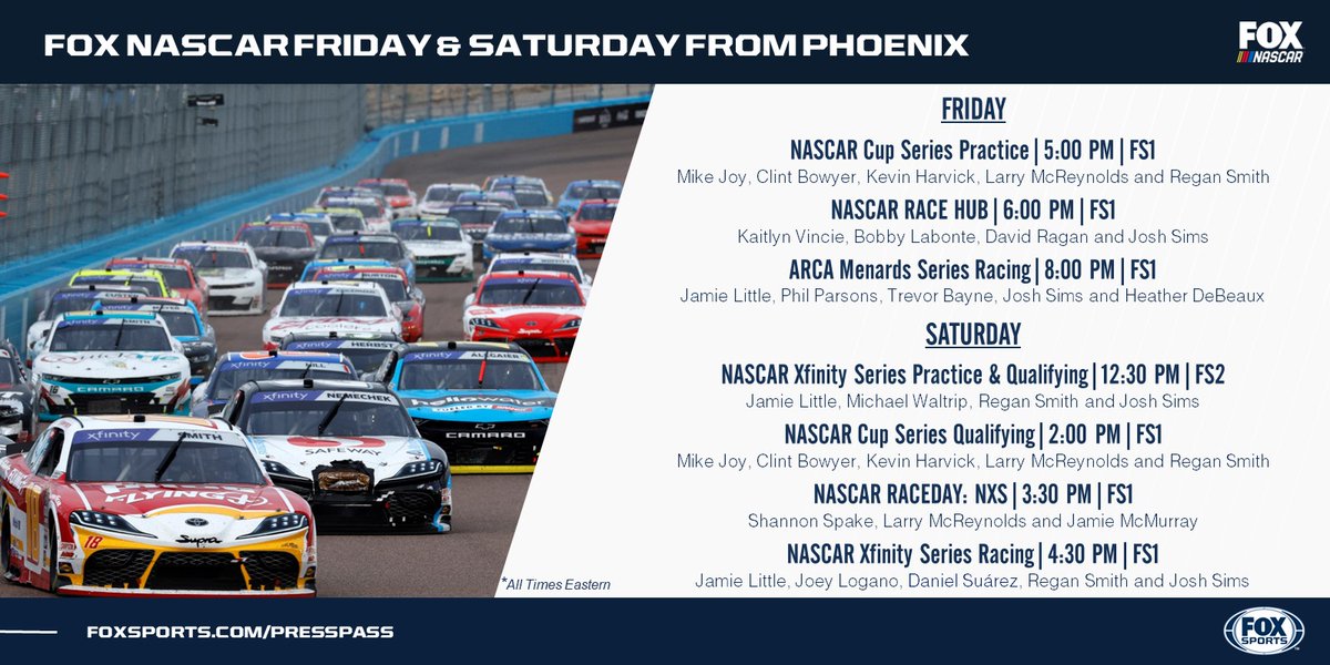 NASCAR stays west this weekend with a stop in the Valley of the Sun☀️. @NASCARonFOX has all the action from @PhoenixRaceway, beginning today with @NASCAR Cup Series practice and the @ARCA_Racing race on @FS1🌵.