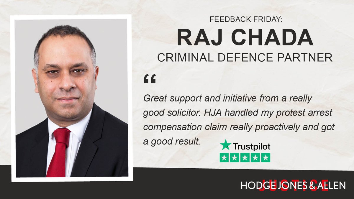 This week’s #FeedbackFriday is for @Raj_Chada Partner and head of @HJACrimeteam. Raj is one of the country’s leading criminal lawyers with expertise in serious crime and was described by the Legal 500 as “great lawyer and a good advocate”. Read more: hja.net/legal-team/raj…