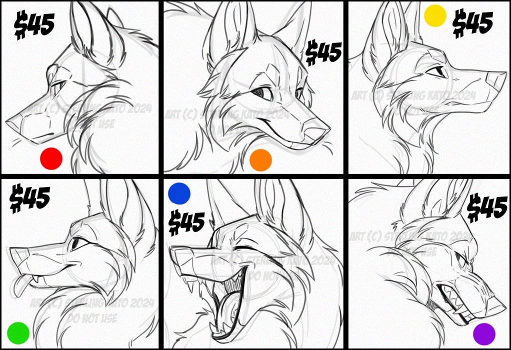 Some wolf/k-9 icons!! (Will be lined and flat coloured with a simple colour background; examples in the comment section). New: Reduced pr1ce!