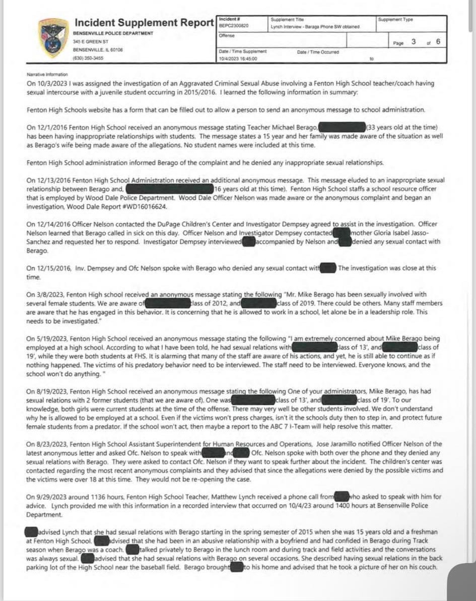 libsoftiktok's tweet photo. BREAKING: Parents are describing an alleged 10-year r*pe coverup at @FentonHS. Mike Berago is listed as a "Director of Educational Equity" at the school. Newly unearthed police reports reveal allegations of inappropriate s*xual conduct with students since at least 2012. Parents tell me the school has been covering it up for years.

He is still listed as an administrator on their website.

.@Fenton_Supt needs to provide answers ASAP and be transparent with parents about this!