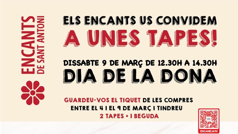 Aquest dissabte els <a href="/EncantsStAntoni/">EncantsSantAntoni</a> us conviden a unes tapes per celebrar el #8M presentant un tiquet de compra. Més detalls: via.bcn/ypyR50QOJ45