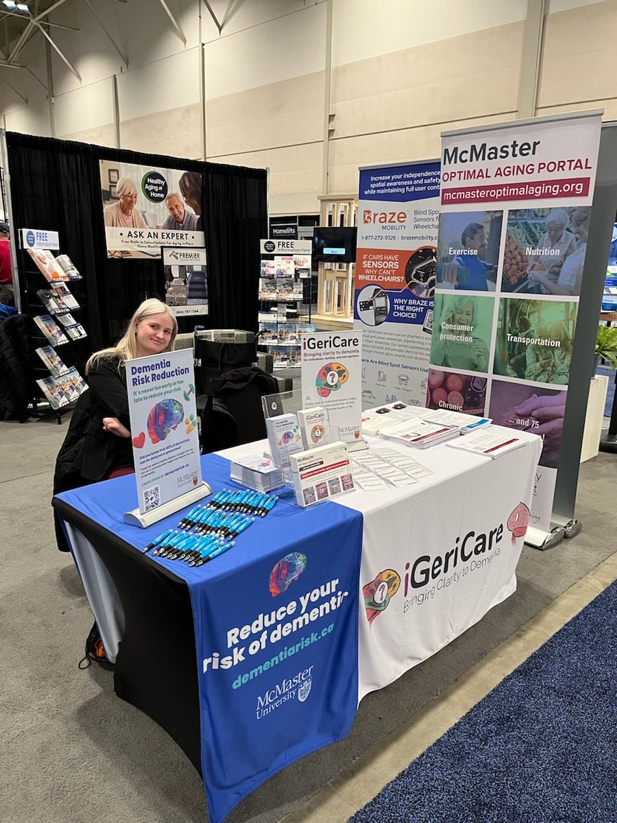 We are at the #NationalHomeShow in Toronto this week, set up at the Healthy Aging at Home Pavillion. We're hosting talks and demos and sharing info about @Mac_AgingNews, #iGeriCare, @MacM3_McMaster, and other #AgingResearch and #HealthyAging initiatives happening at @McMasterU.