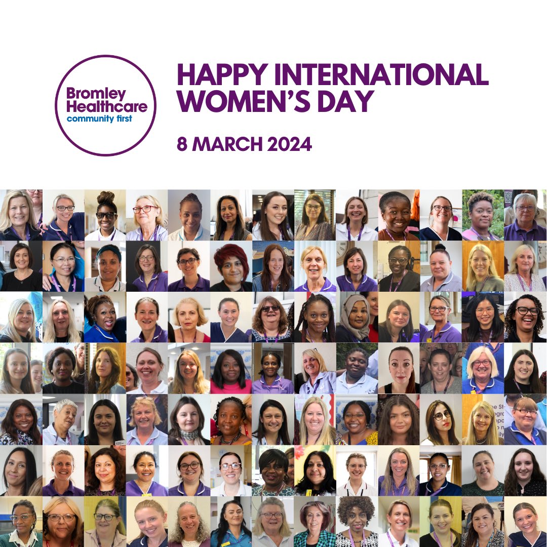 Happy International Women's Day! At Bromley Healthcare, 85% of our workforce are women, taking on many diverse roles. We invest in women's professional development for gender equity, recognising them as change-makers and innovators in healthcare. #IWD2024 #InspireInclusion.
