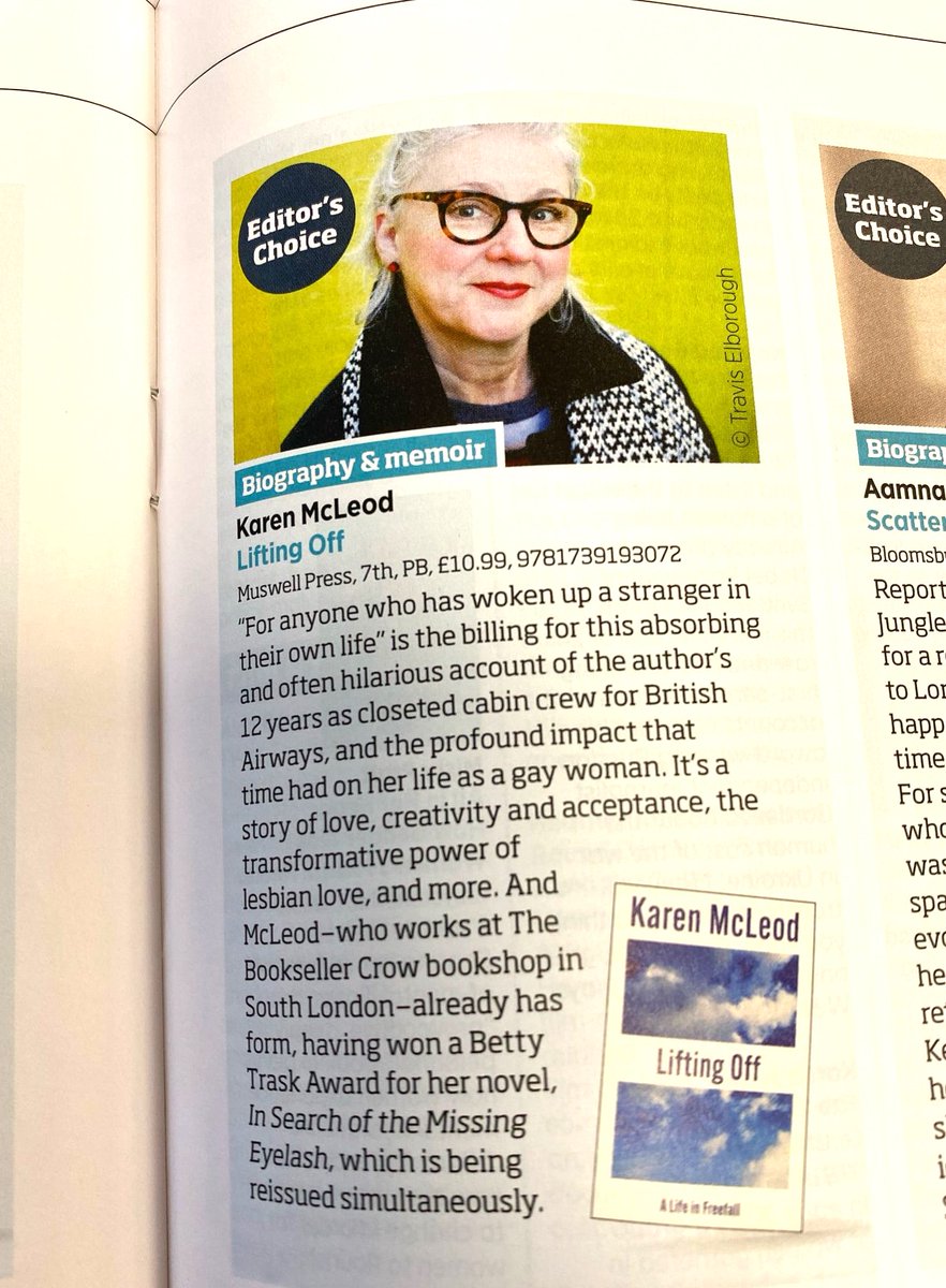 I'm Editor's Pick in @thebookseller amongst so many other wonderful sounding memoirs - I'll take that anyday, thanks @CaroSanderson! 📷

@MuswellPress @TheSusijnAgency 
#liftingoff #memoir #cabincrew #lesbian