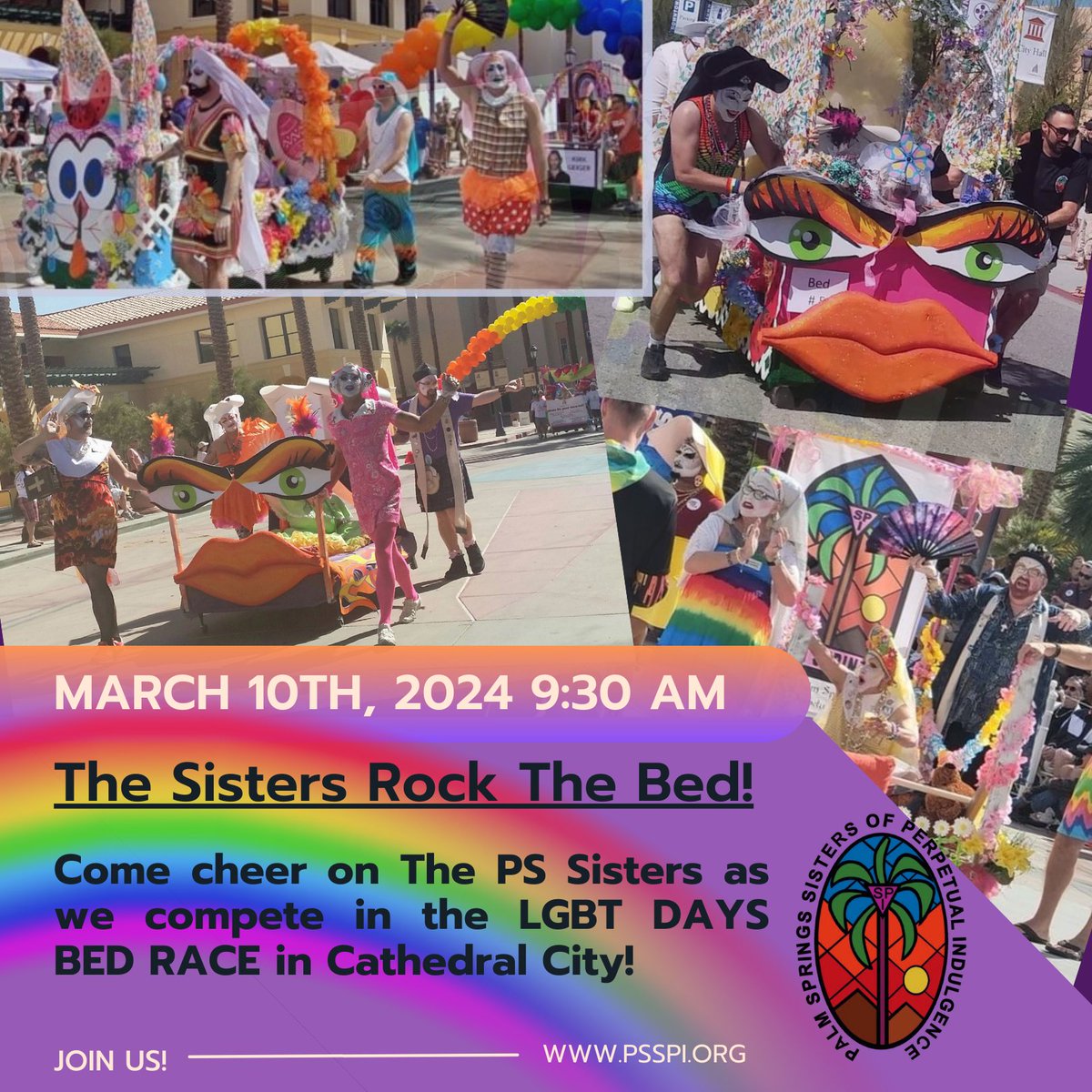pssisters's tweet photo. A busy weekend for sure!  First, join us for #sistersbingo at One-Eleven on Saturday.

Then Sunday, come cheer on your PS Sisters as we compete in the annual BED RACE for Cat City LGBT Days! We've got a record to keep (a trophy each year!) so come and hang with is! https://t.co/0l2b55BvC7