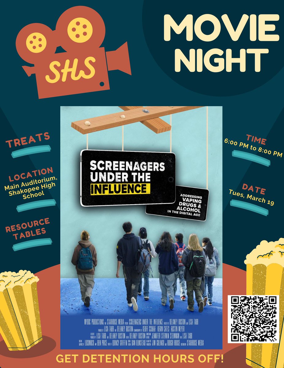 Join us March 19th for a viewing of "Screenagers Under The Influence," followed by a discussion and a sweet treat!   Important and relevant topic.  ALL are invited to attend!  Hosted by Shakopee Health Care and Human Service Interns <a href="/ShakopeeCAPS/">Shakopee CAPS</a>
