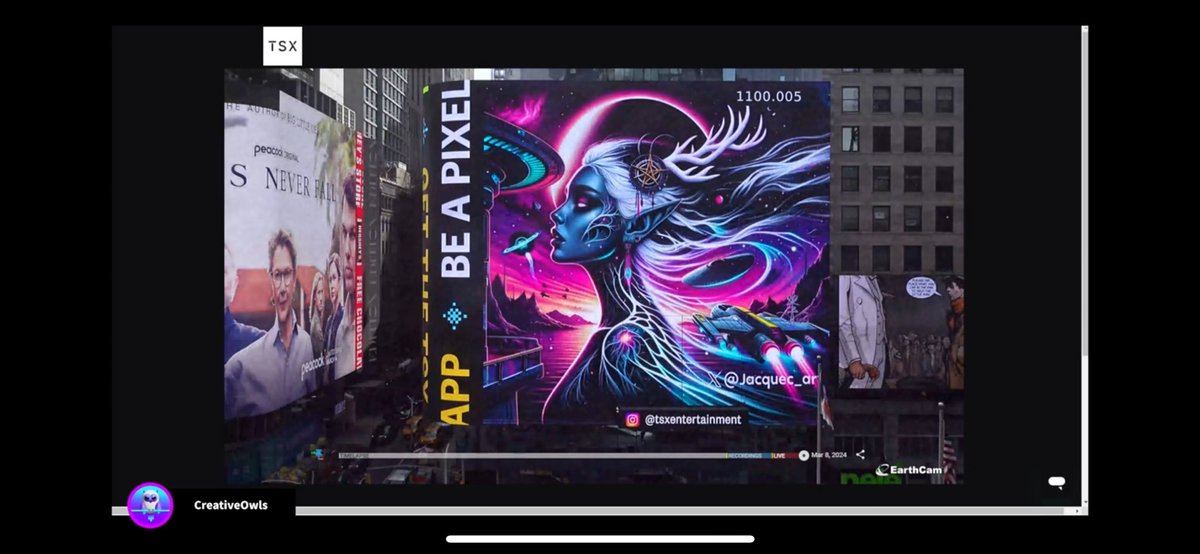 JacqueC_art's tweet photo. Time Square, Spatial #WIT24 today is amazing thank you #InternationalWomansDay and amazing creative souls https://t.co/5QBkDnw3Zl