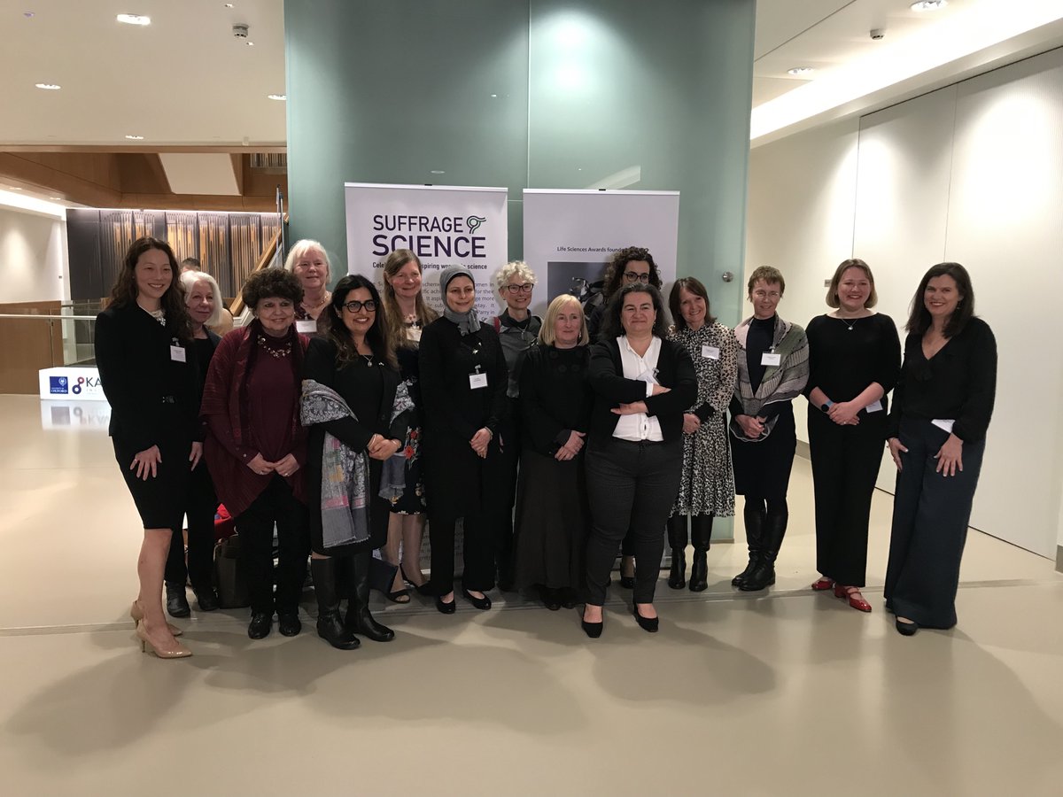 Our Suffrage Science group photo of current and past awardees, taken last night at a very enjoyable event #SuffrageScience #WomenInSTEM