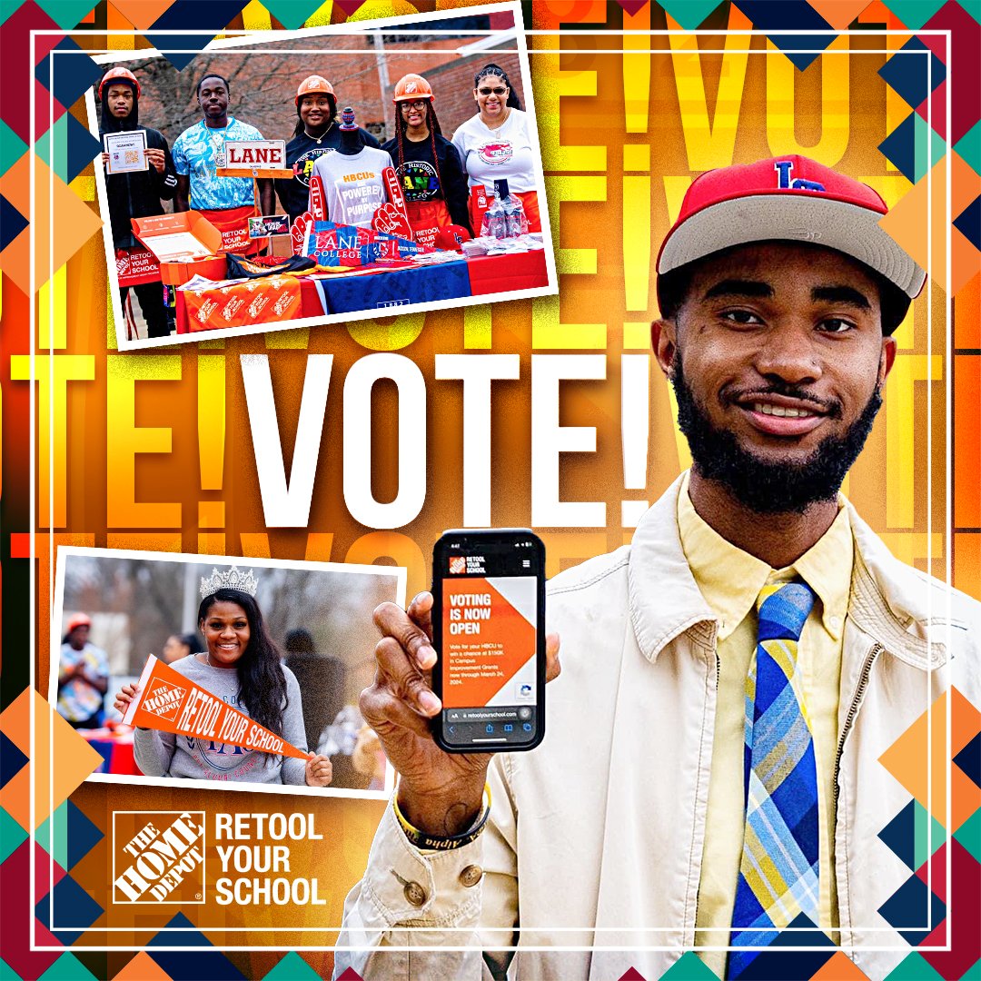 Help Lane College win $150,000 in the Home Depot Retool Your School campaign.
1) Go to retoolyourschool.com/vote
2) Go to Cluster 3 and vote for Lane.
3) Repeat!
Vote as many times as you want. It's that easy! #LaneStrong #LaneLife #BestHBCU #RetoolYourSchool