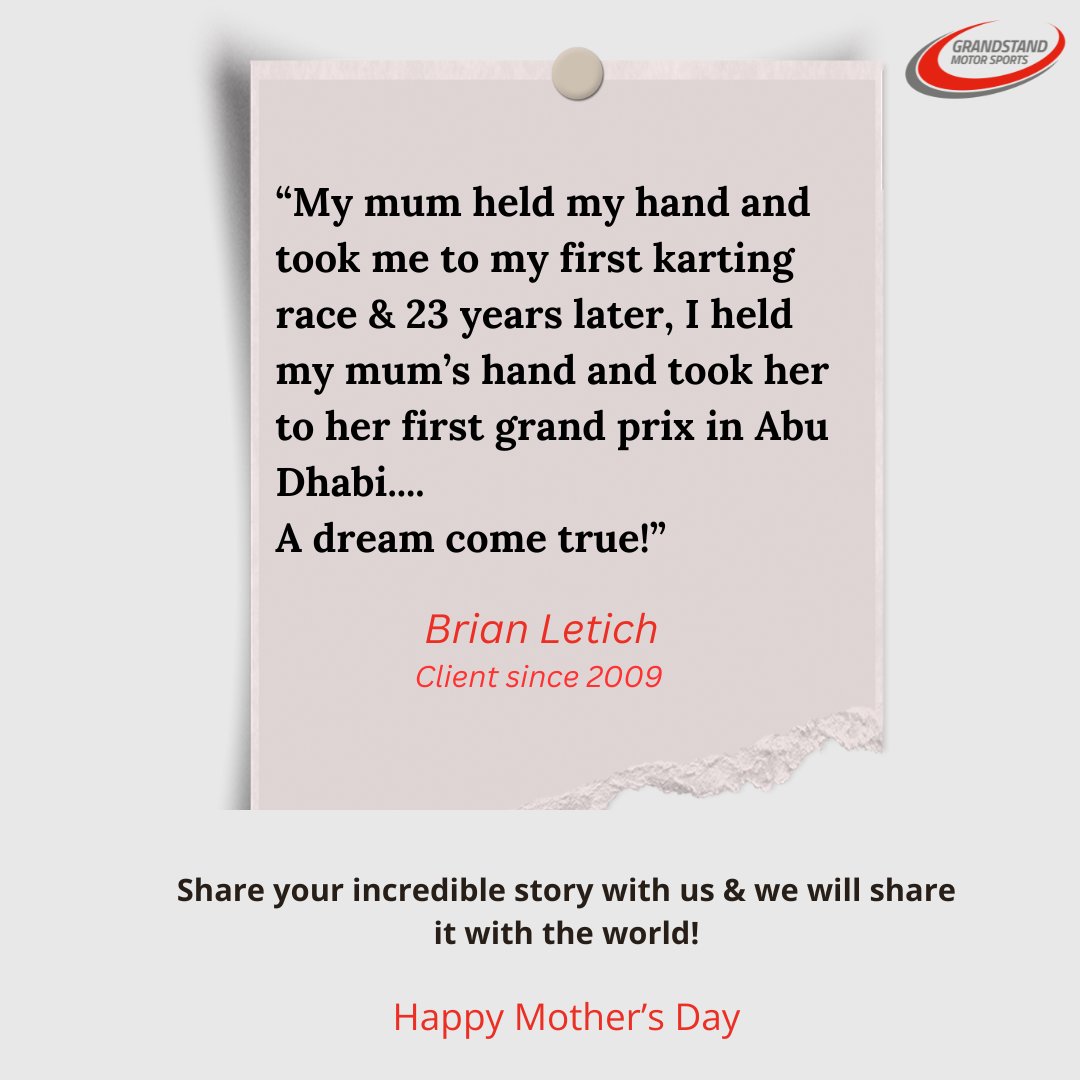 Honouring the driving force behind our journeys. Share your stories about the incredible Mums and we will share them with the world.

#HappyMothersDay #MothersDay #GrandstandMotorSports #MothersDay2024