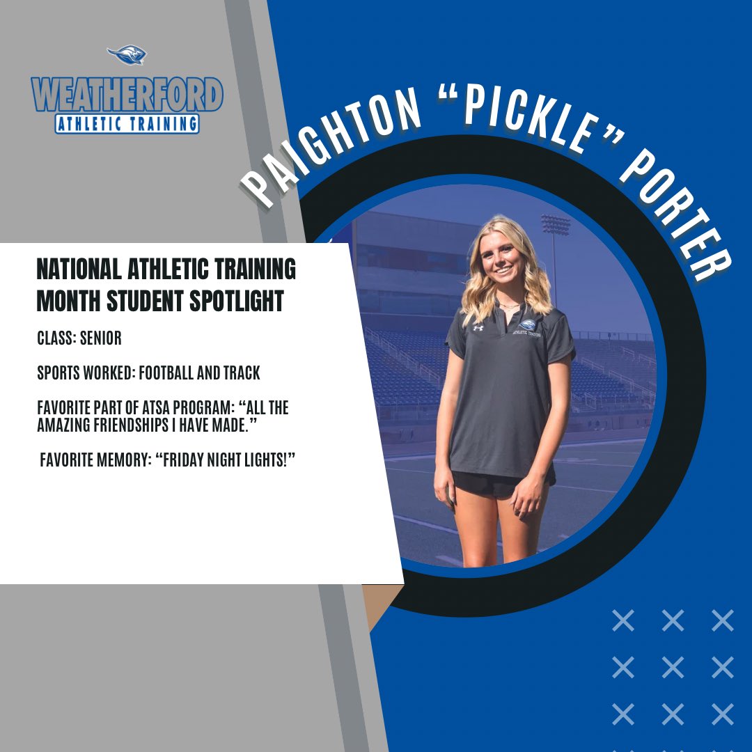 For #NATM2024, we will be spotlighting our students. First up is senior, Paighton Porter who we all know as “Pickle.” Her positive personality and antics will be missed after this year. She has been a valued part of Roo AT for 3 years!