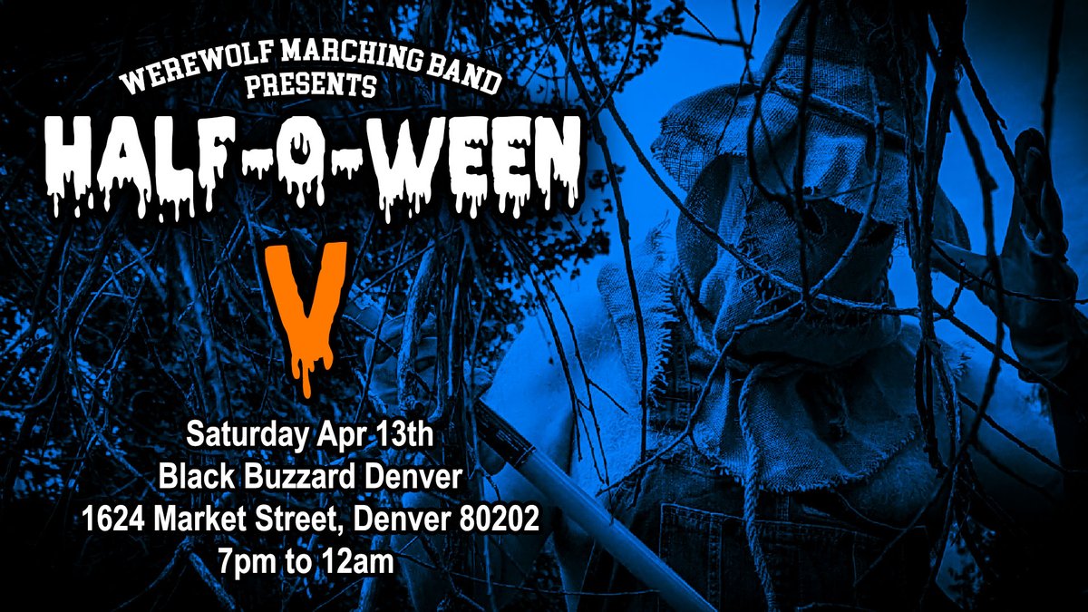 WerewolfMarch's tweet photo. Half-O-Ween is coming in Denver &amp; you don't need to wait all year to be that creature of the night you deserve to be.🎃

Come haunt @BlackBuzzardOB with us on Sat Apr 13th.
Dress scary &amp; ready to party!🦇

FB:
https://t.co/EIIlqyr4rG
Tix:
https://t.co/R63McxRWAU https://t.co/nOy9cLELSG