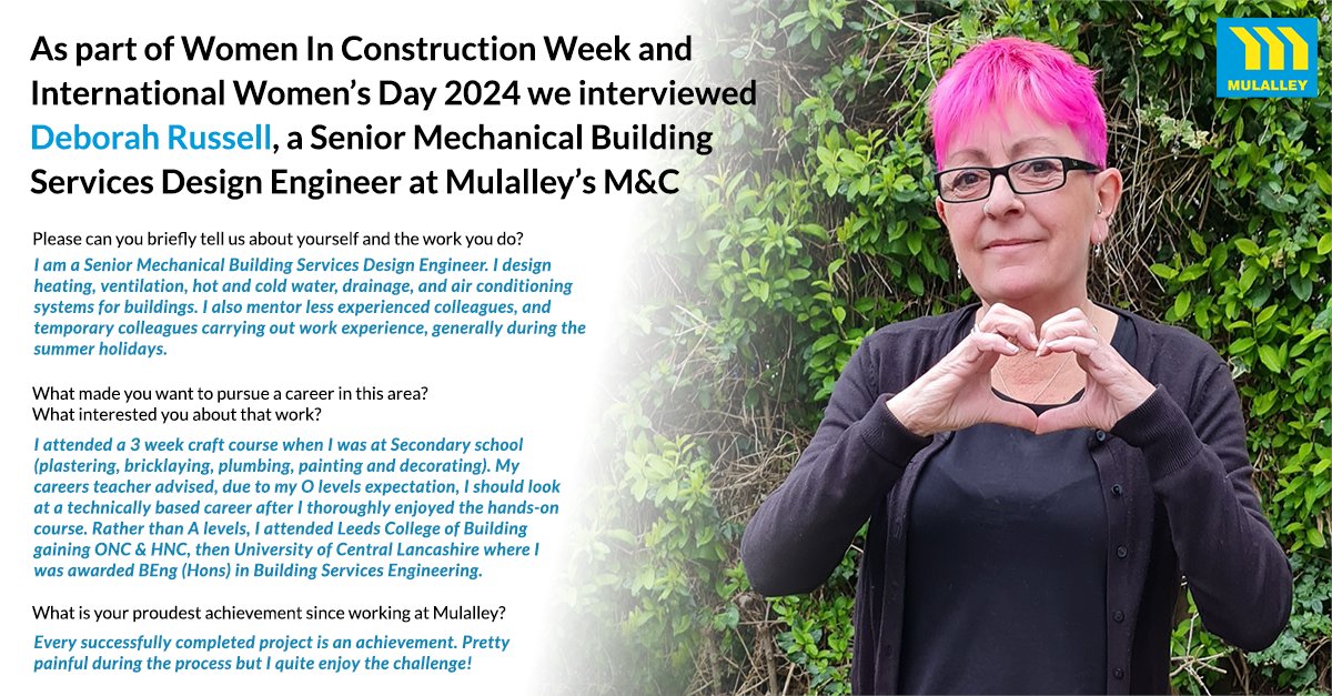 Our sixth and final interview for #internationalwomensday2024 and Women In Construction week is Deborah Russell, Senior Mechanical Building Services Design Engineer