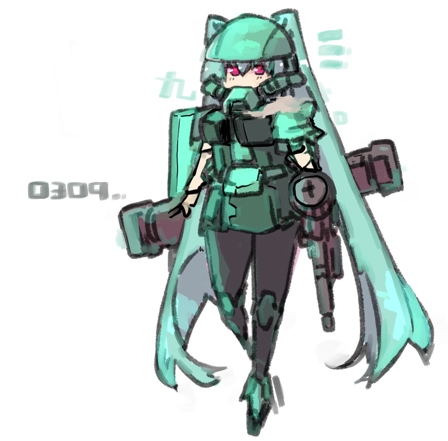 hatsune miku 1girl solo twintails long hair very long hair weapon gun  illustration images