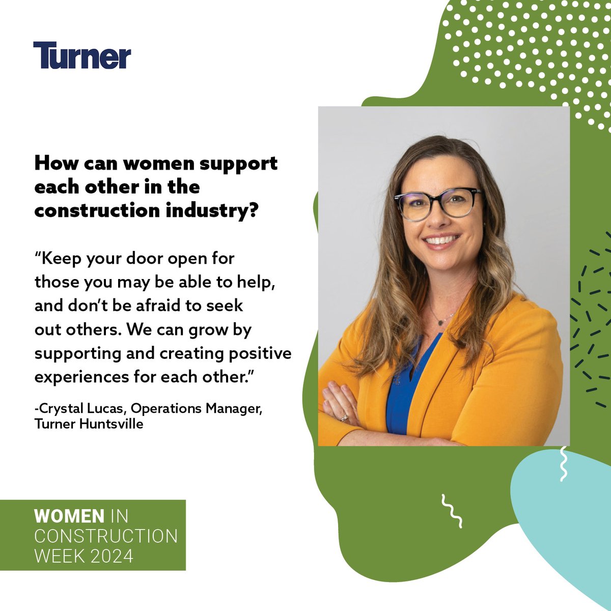 For #wicweek24, we asked a few Mid-South team members about keys to continued growth in the industry. Crystal Lucas, operations manager in #Huntsville, discussed how women can support each other. #TurnerConstruction #womeninconstruction #keystothefuture #womenintrades