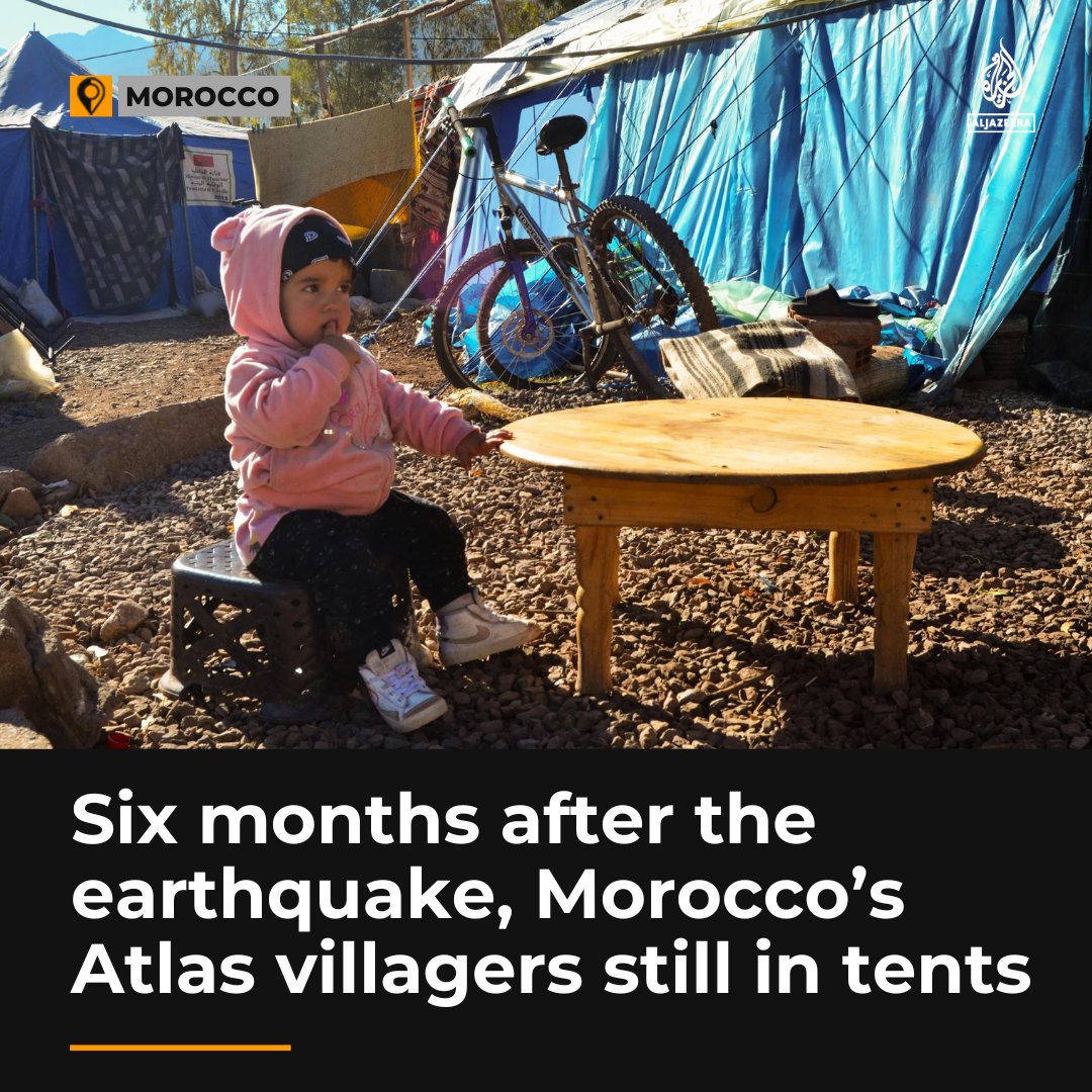 'I never imagined we would be living as we are now.' Moroccan villagers are still huddled in their flimsy tents, waiting for assistance payments to rebuild their lives after an earthquake struck the region six months ago and levelled their village aje.io/2vlhit