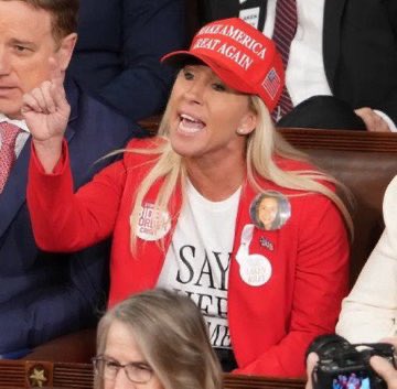 Who let the hobos in off the street? What an embarrassment these two are 🤦‍♀️Stay trashy Marge! #SOTU2024 #RepublicanSCUM #MAGAThugs