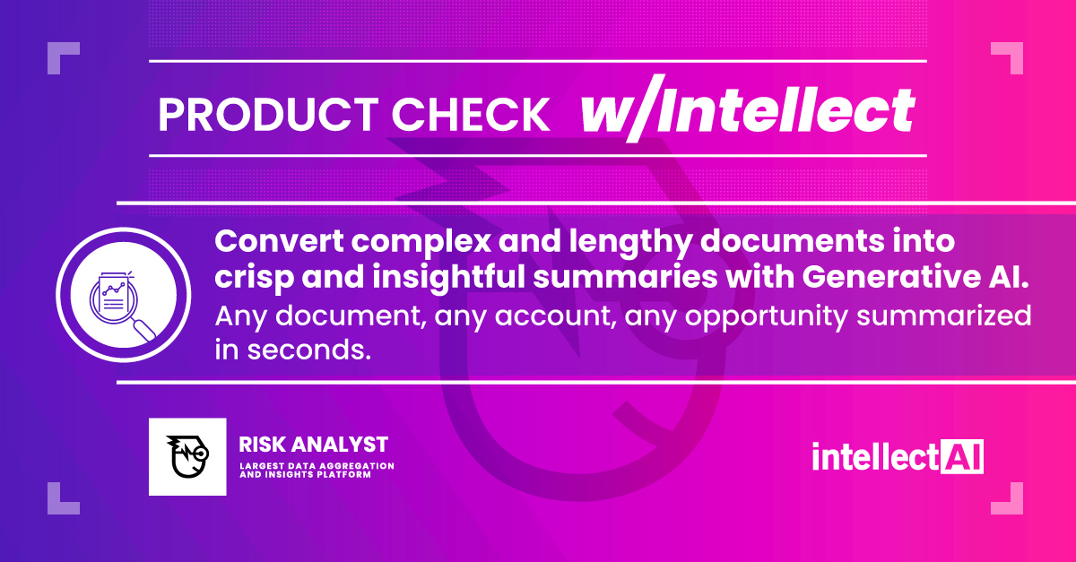 intellectAI's tweet image. Underwriters, are you tired of drowning in paperwork every time a broker sends a new submission? Risk Analyst’s Generative AI use cases provide a quick, but super insightful overview of any account, document and opportunity!   
Learn more: bit.ly/4c8yREs 
#GenerativeAI