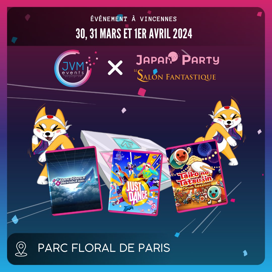 JVMEvents's tweet photo. ⛩️ JAPAN PARTY ⛩️

On prend les mêmes et on recommence en 2024 avec #Japanparty ! 🌟

Toujours présents avec pour le mettre le 🔥 FEU🔥 avec nos trois classiques :

- Just Dance 💃🏽🕺🏼
- Dance Dance Revolution ⬅️⬆️⬇️➡️
- Taiko no Tatsujin 🥁 https://t.co/GIjvmtHtXX