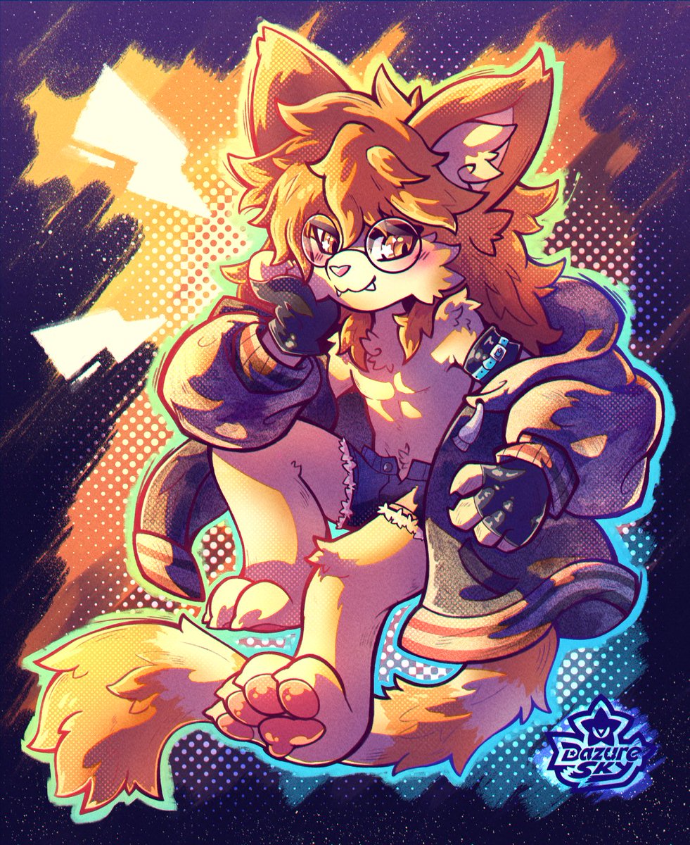 Bday pic for my boyfriend @sunflarefleet!!! I tried out a bunch of different things in my process this time around and I like the result! Happy bday to my handsome kitty boy 🥰🥰💙🧡