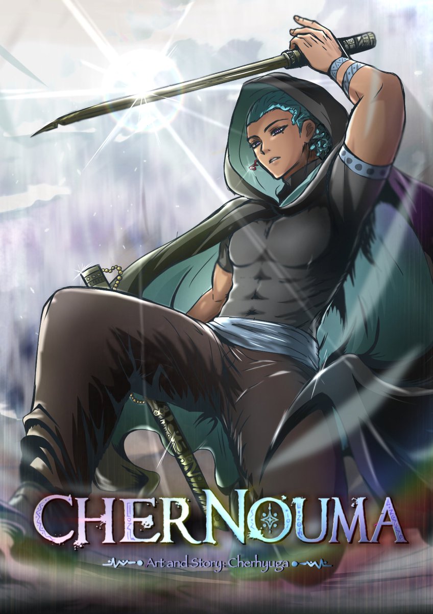 CherHyuga's tweet image. CherNouma cover page featuring Lo (Aslop), the sword he’s holding is actually one which will be appearing in the upcoming chapters. Basically a replacement for the previous one which broke✨

#scriptsandbars #kaymediaafrica #webtooncanvas #art 

@kaymediaafrica