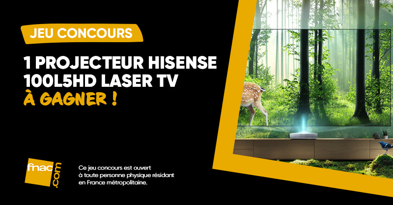 JEU CONCOURS | Tentez de remporter un projecteur Laser TV Hisense 100L5HD avec son écran anti-reflet Fresnel et vivez des soirées foot (entre amis) comme au stade, en résolution 4K UHD📽️ Pour participer 👉 RT + Follow @Fnac Bonne chance à tous ! ☘ TAS le 14/03. 1 gagnant