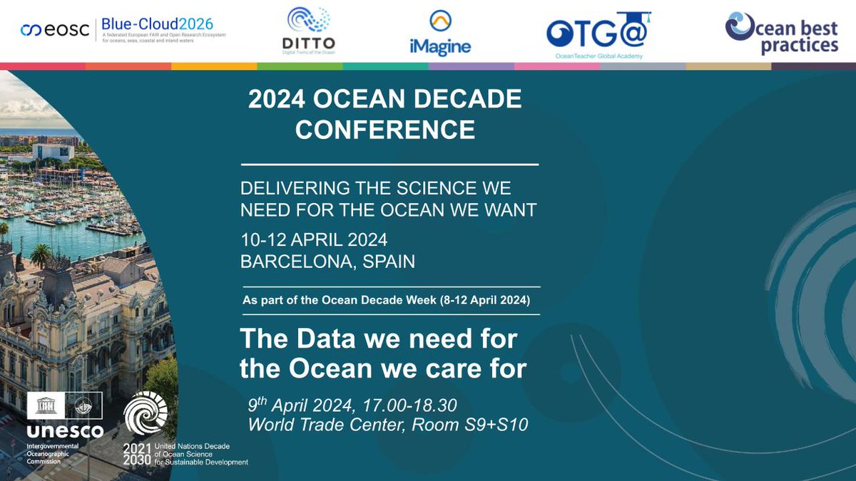 Surprise🎉We opened registrations for our Satellite Event on 9 April, together with @TwinDitto @eu_imagine @OceanteacherA @OceanPractices during the #OceanDecade24 Week by @UNOceanDecade🌊🐠🦐Join us to discuss how to enable #oceandata innovation 🔍🦞 blue-cloud.org/events/data-we…