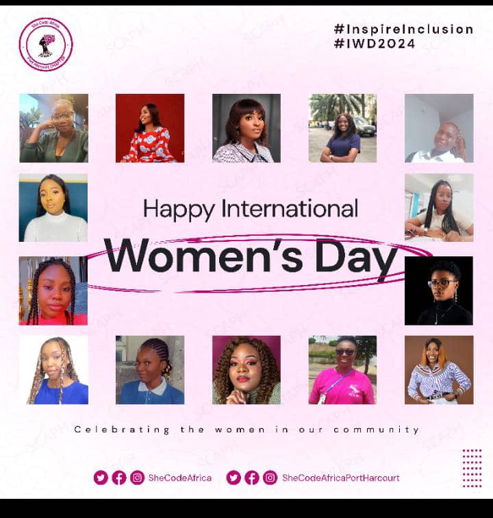 SCAportharcourt's tweet photo. Happy International Women's Day! 

SCA Port Harcourt celebrates all hardworking women making a difference. You're loved and cherished. ❤️ 

If you see this, it's for you! Tag a female and share your wishes. 

@SheCodeAfrica #InspireInclusion #SCAIWD2024 #InternationalWomensDay https://t.co/VK5BYAhGxQ