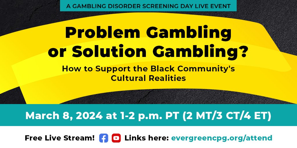 Problem Gambling or Solution Gambling? How to support the Black Community's Cultural Realities. Live today (3/8) at 1 PM PT (2 MT/3 CT/4 ET). youtube.com/watch?v=X-3GzJ…