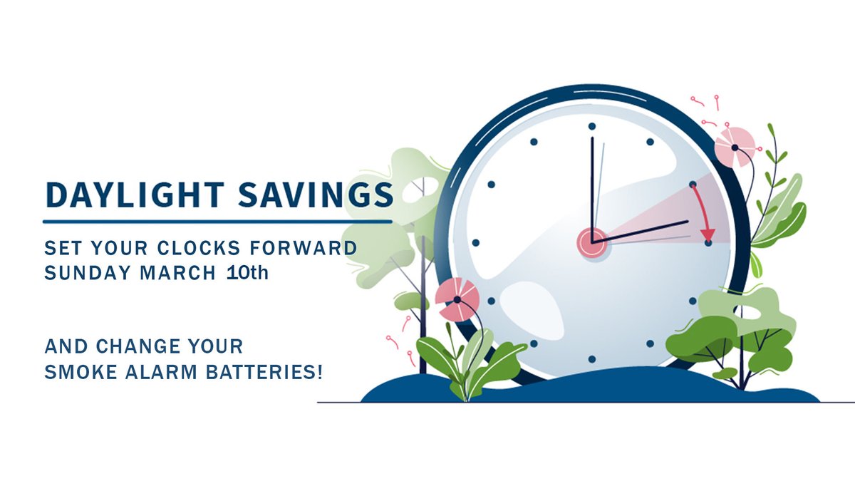 On March 10th, #DaylightSavings promises longer days and warmer weather. Spring forward with safety in mind!    🔥 Check smoke detectors  🔍 Review your family’s emergency plan 🏡 Weather proof your home    Let’s embrace the sunshine and safety! 🌞🌻