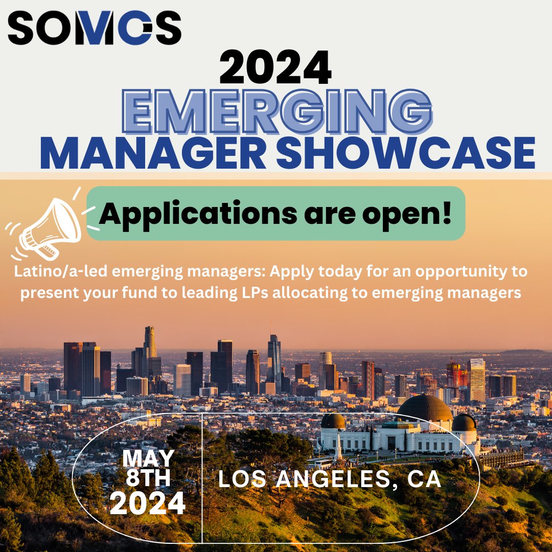 📣 Latino/a-led Emerging Managers - Applications are now open to join @SomosVC_ for the 2024 Emerging Manager Showcase in LA on May 8th! Present your fund to top LPs. Apply now: forms.gle/jGxsZXDPjAPNE7…