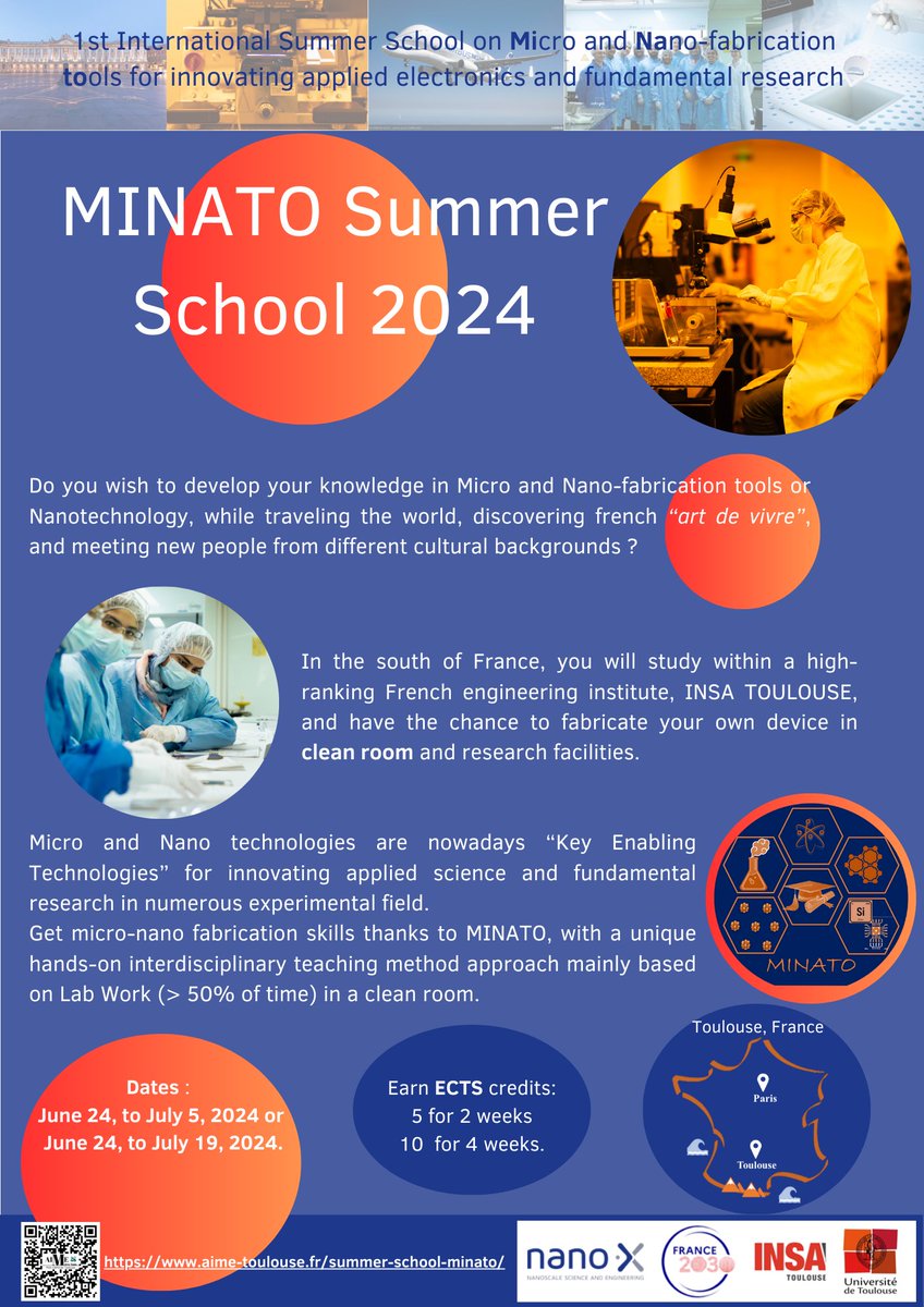 Do you wish to develop your knowledge in Micro and Nano-fabrication tools or Nanotechnology? Join the 1st International Summer School on Micro and Nano-fabrication tools at the University of Toulouse from June 24th to July 19th! aime-toulouse.fr/summer-school-…