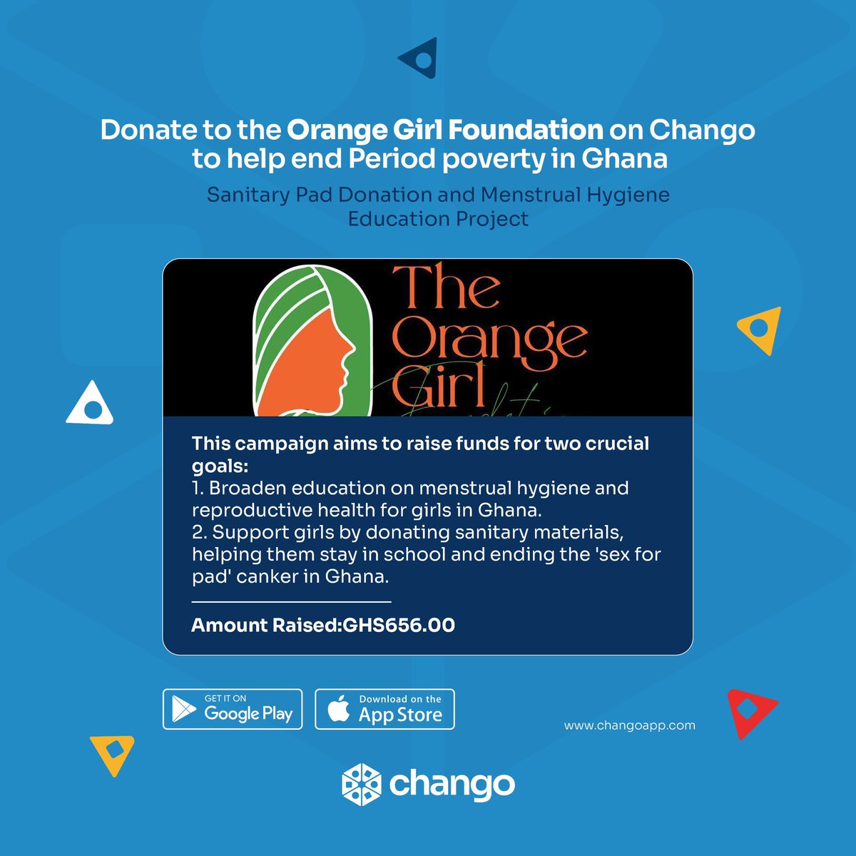 This #IWD2024, invest and empower a girl by supporting the #OrangeGirlFoundation Let’s equip girls with knowledge, Sanitary pads and Break the cycle of #SexForPad. Kindly Donate Here: 👉🏽 bit.ly/donate_changoa… #ChangoApp #EndPeriodPoverty #InvestInWomen #CrowdfundingInGhana