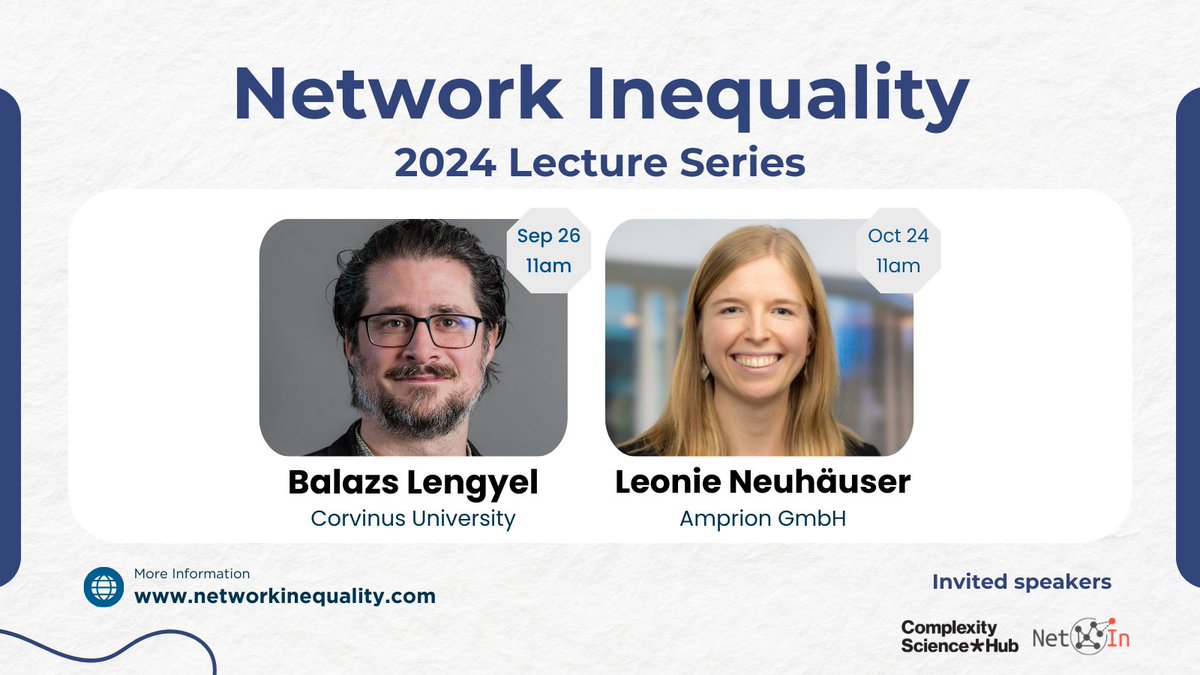 The wait is over! Our final lineup for the 2024 'Network Inequality' lecture series is here. 🔥 Join us for insightful talks.
More info soon: networkinequality.com/lecture-series
Online registration: bit.ly/LSNI-2024
Previous talks: bit.ly/LSNI-2024-vide…
#NetworkInequality @CSHVienna