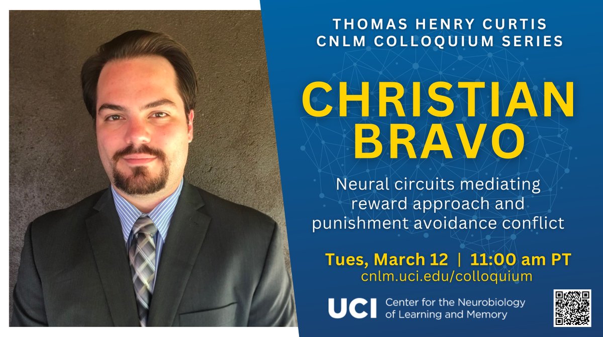 We look forward to welcoming Dr. Christian Bravo from University of Puerto Rico School of Medicine on Tues. 3/12 at 11am PT for our next colloquium! See you there! Register to attend in person or remotely: cnlm.uci.edu/colloquium
